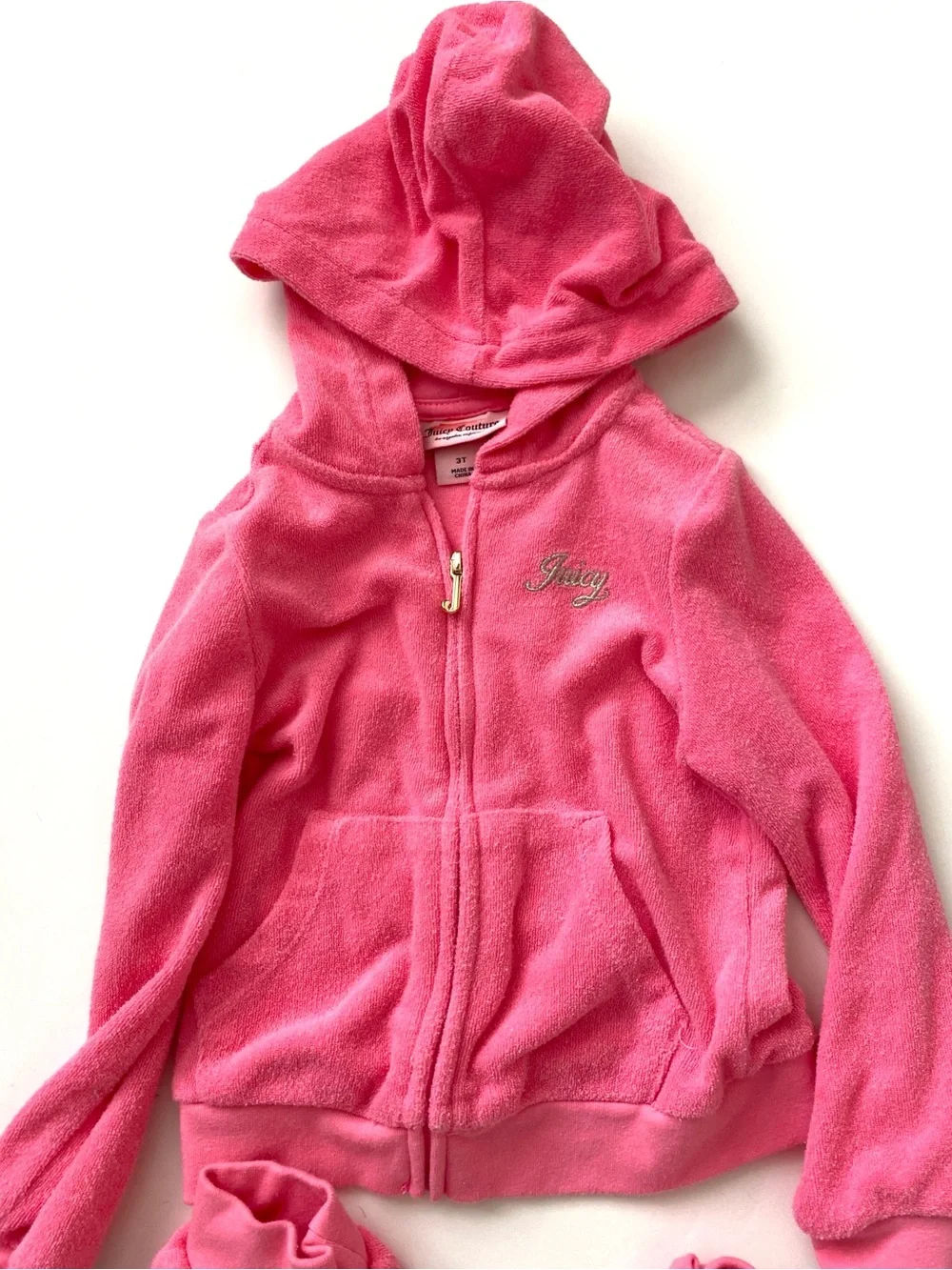 Juicy Couture Girls Hot Pink Fleece Hoodie Set 3T Zip Front Jacket Pull on Pants